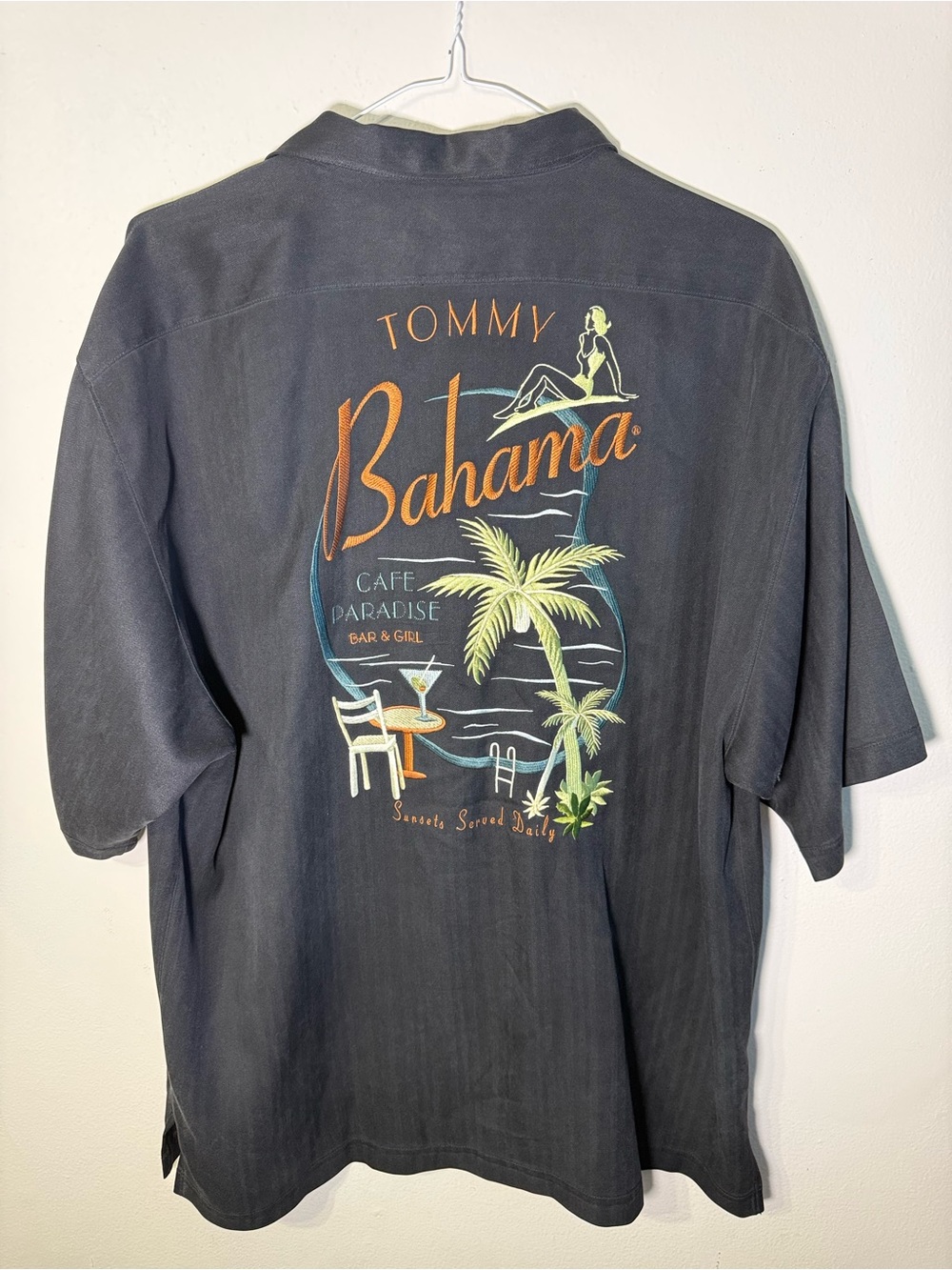 Tommy Bahama Lot of 2 Silk Embroidered Camp Shirts XL Black Cream